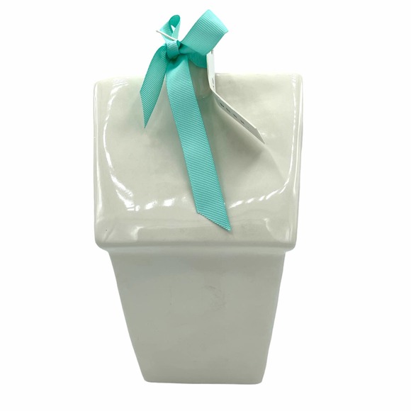 Rae Dunn "Wild" Birdhouse Ceramic Cream with Blue Ribbon - Picture 3 of 5